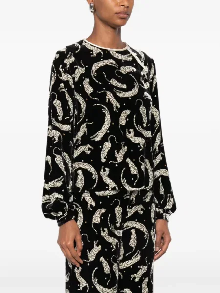 Top Forte_forte de catifea cu imagine cu model leopard negru