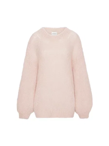 Sweter Americandreams wełniany z okrągłym dekoltem różowy