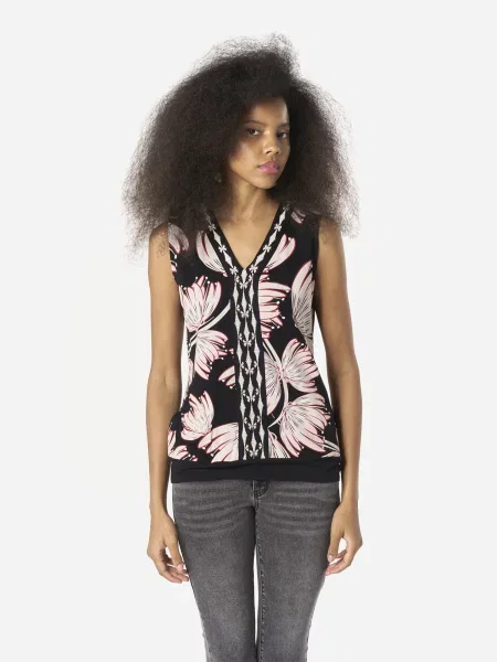 KOROSHI Tricou bej / roz pal negru