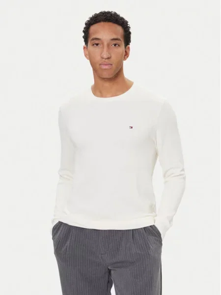 Sweter z dzianiny o kroju regular fit z czystej bawełny Tommy Hilfiger biały