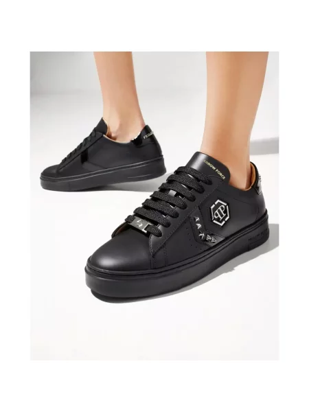 Sneakersy Philipp Plein skórzane z ćwiekami czarne