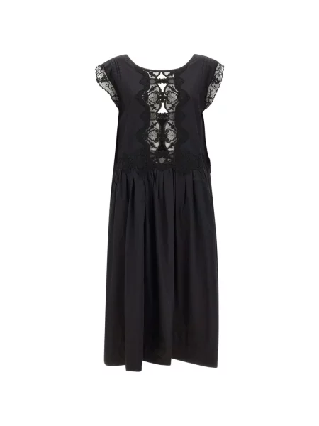 Rochie maxi Maurizio Mykonos cu volane din dantelă negru