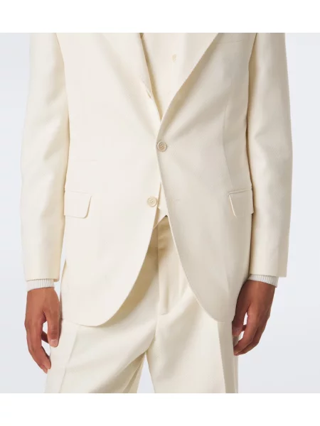 Sacou Brunello Cucinelli de lână cu model herringbone alb