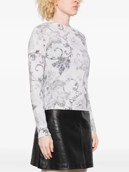 Pulover Herno cu model floral lung alb