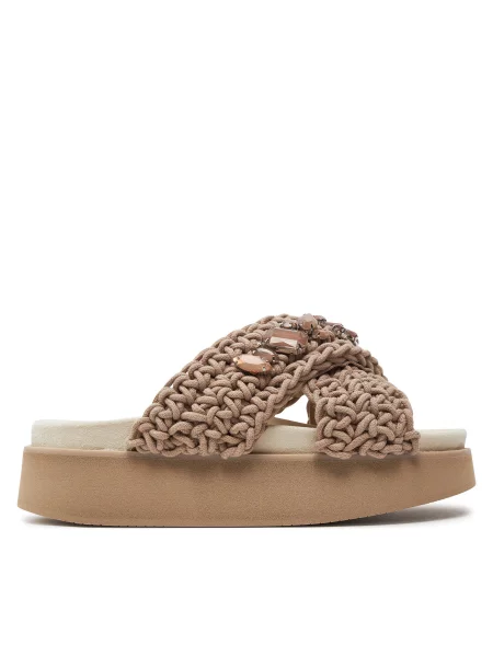 Шлепанцы Inuikii на платформе с камнями коричневые