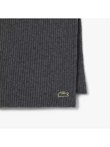 Lacoste Prążkowany Wełniany Szalik Melanżowo szary