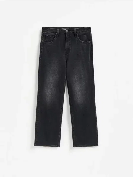 Reserved Blugi bootcut cu efect spălat negru