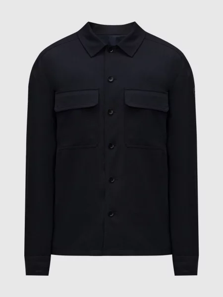 Куртка з вовною в стилі сорочки Moncler синя