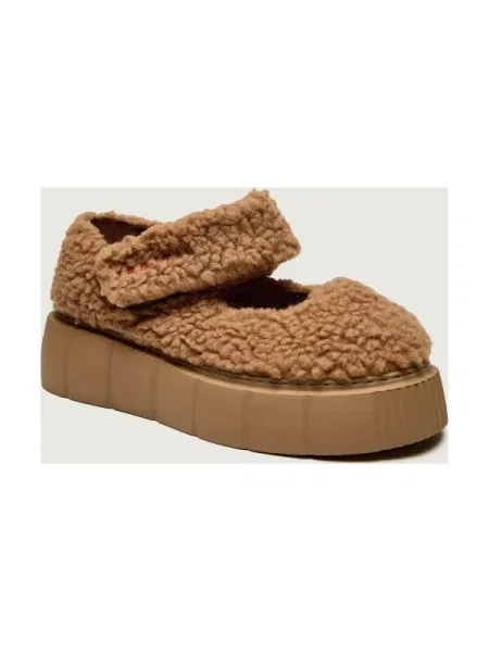 INUIKII De lână balerini MATILDA M.J CURLY cu adaos de piele | shearling bej