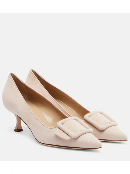 Pantofi cu toc Manolo Blahnik din piele de căprioară bej