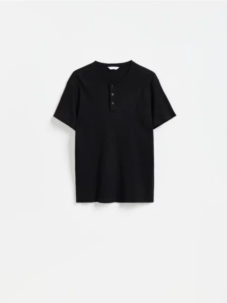 Reserved Tricou henley slim fit negru