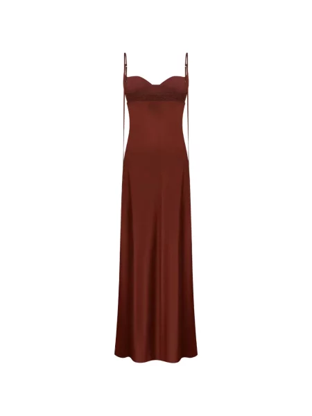 Rochie maxi Anna October din satin maro