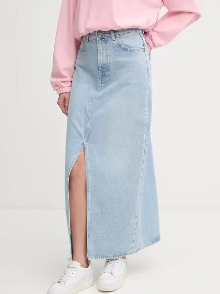 Pepe Jeans fustă din denim MAXI SKIRT HW STUD maxi drept albastru