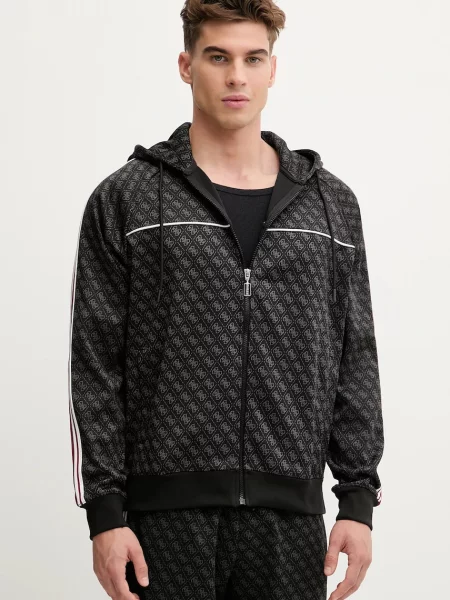 Dukserica Guess PARIMO s kapuljačom s uzorkom crna