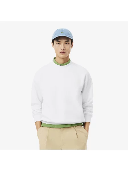 Lacoste Bluza Z Okrągłym Dekoltem Loose Fit biała