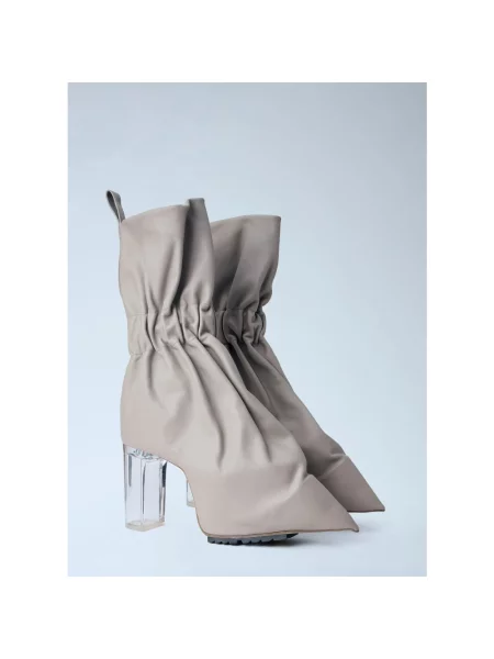 Botki Rick Owens skórzane z falbankami szare