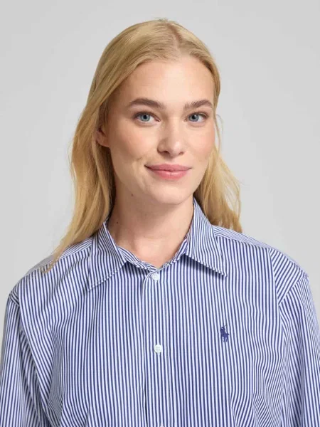 Bluzka koszulowa o krótkim pudełkowym kroju z wyhaftowanym logo Polo Ralph Lauren niebieska