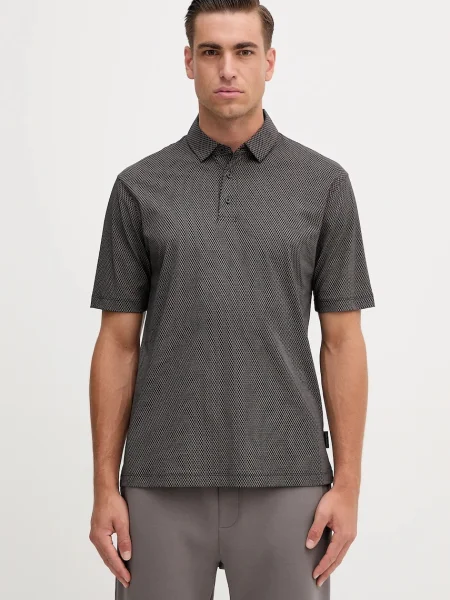 Тениска с яка Armani Exchange тъмносиньо с десен сиво