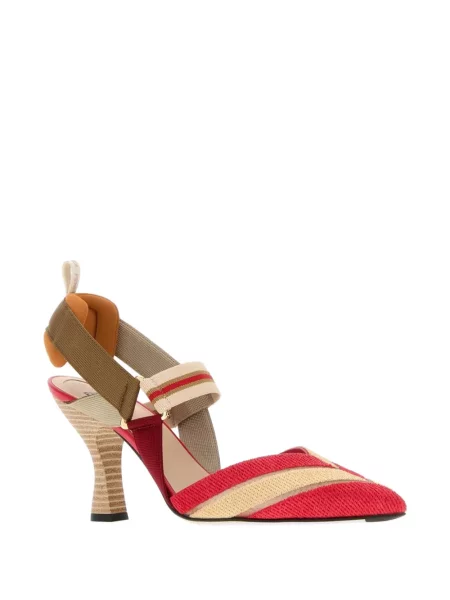 Pantofi cu toc Fendi cu broderie roșu