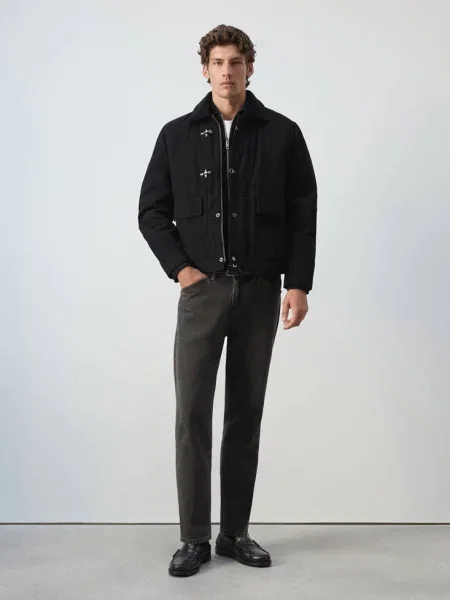 Kurtka ocieplana z metalowymi zapięciami black denim Mężczyzna XL MANGO MAN czarna