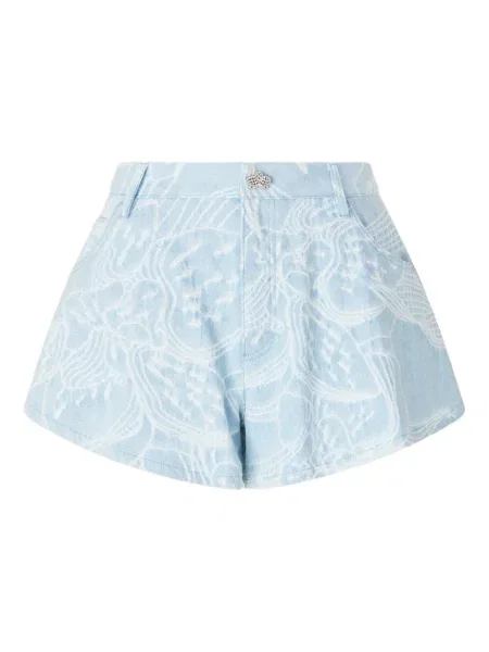 Szorty jeansowe Genny w kwiatki z nadrukiem niebieskie