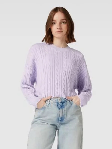 Sweter krótki z dzianiny ze ściegiem warkoczowym Tom Tailor Denim