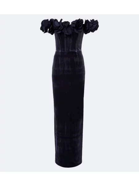 Rochie Rebecca Vallance de catifea cu model floral cu aplicații albastru