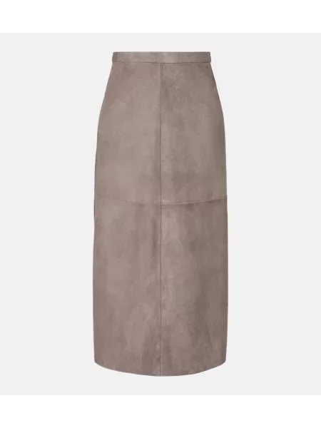 Fustă midi 's Max Mara din piele de căprioară până la genunchi gri