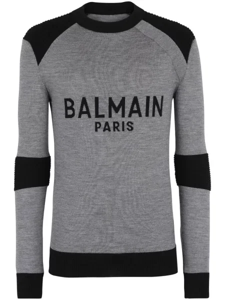 Pulover Balmain din jacard cu autograf gri