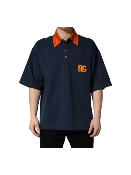 Koszulka polo Dolce And Gabbana z krótkim rękawem niebieska