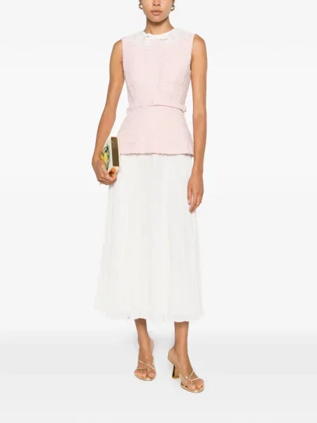 Gulerat rochie midi Self-portrait din dantelă alb