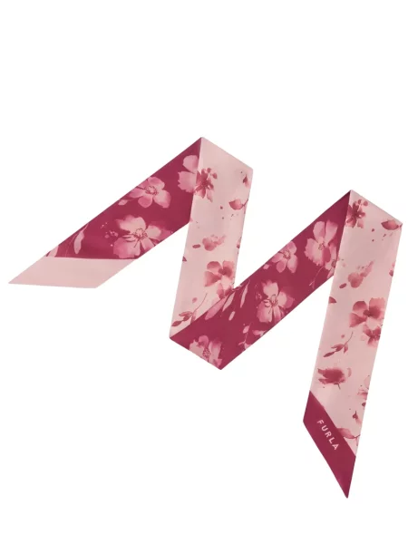 Fular Furla cu model floral cu imagine roz
