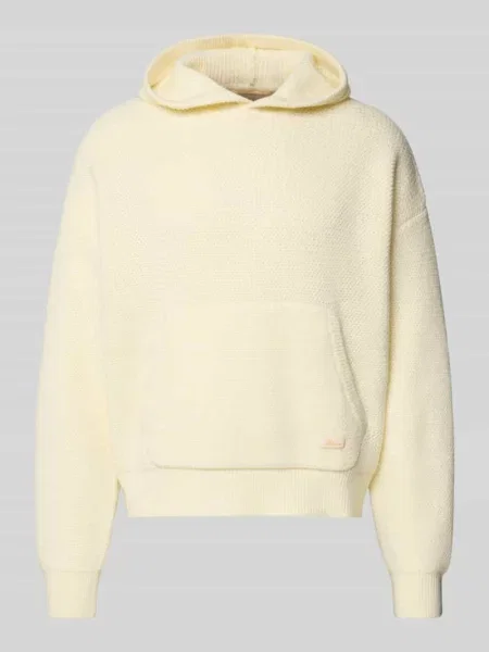 Sweter z dzianiny z kapturem i kieszenią kangurką model ‘Script’ Blkvis biały