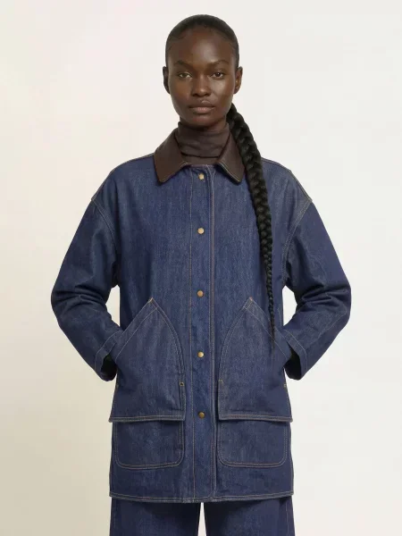 Woolrich Džínová Bunda S Koženými Prvky dark indigo