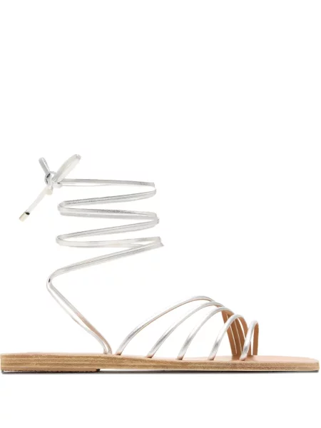 Кожени сандали Ancient Greek Sandals с връзки без ток сребристо