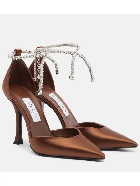 Pantofi cu toc Jimmy Choo din satin de cristal maro