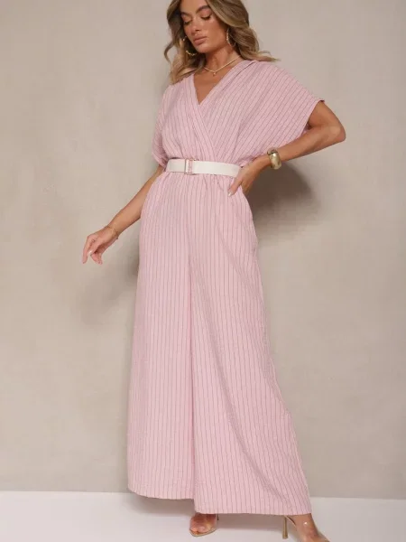 Kopertowy Kombinezon z Nietoperzowymi Rękawami i Tollamira różowy