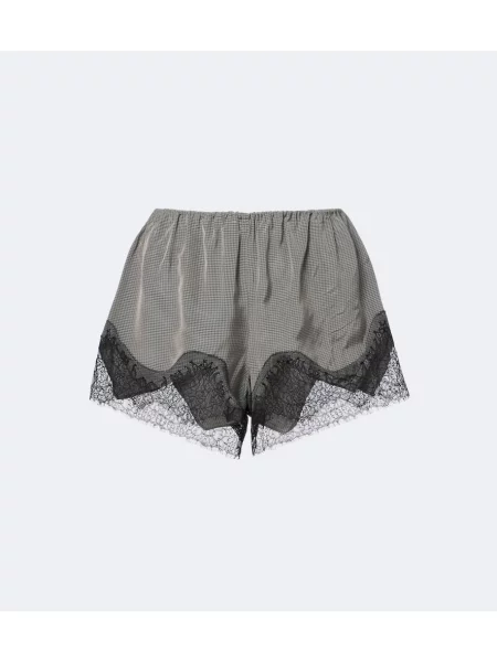 Pantaloni scurți The Frankie Shop din satin în carouri gri