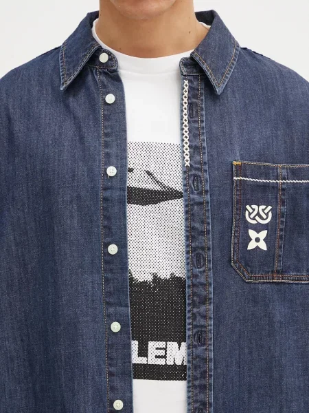 Джинсова сорочка Evisu Daicock Printed regular класичний комір синій