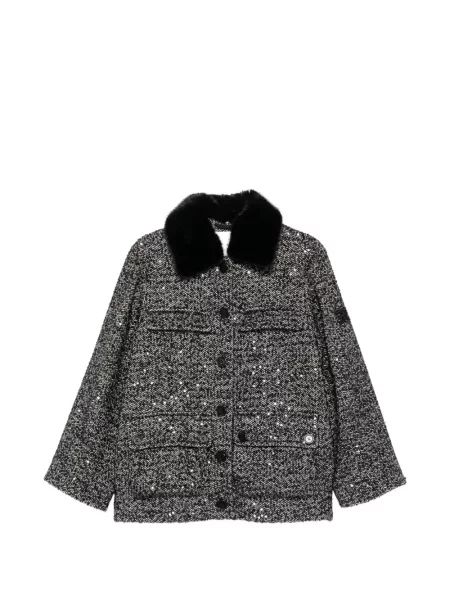 Geacă Ermanno Firenze cu paiete cu model herringbone negru