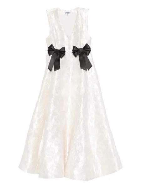 Sukienka midi Ganni z kokardką z dekoltem w serek do kolan