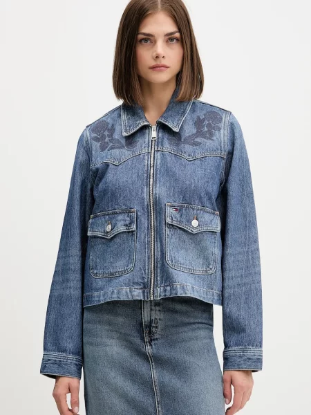 Traper jakna Tommy Jeans tamno za prijelazno razdoblje plava