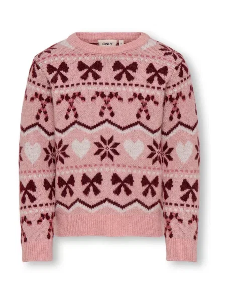 Only Mini Pulover KMGSNOWFLAKE XMAS roz pal / roșu vin alb