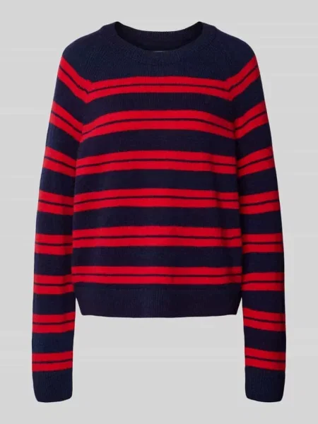 Sweter z dzianiny o luźnym kroju z mieszanki czystej wełny model ‘LILIRIAA FINE STRIPES’ Armedangels czerwony