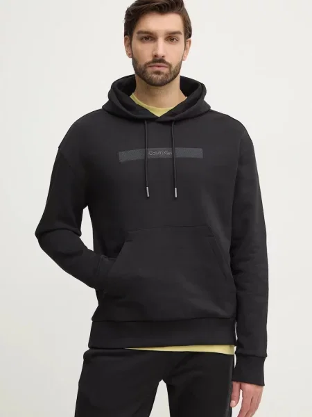 Dukserica Calvin Klein za muškarce s kapuljačom s tiskom crna