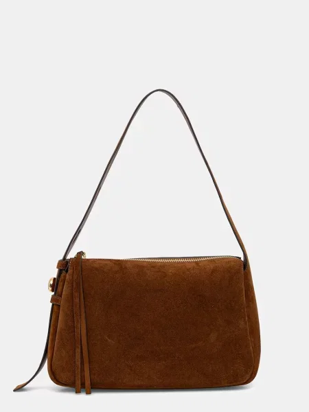 Tory Burch geantă de mana din piele întoarsă Romy Suede Shoulder maro