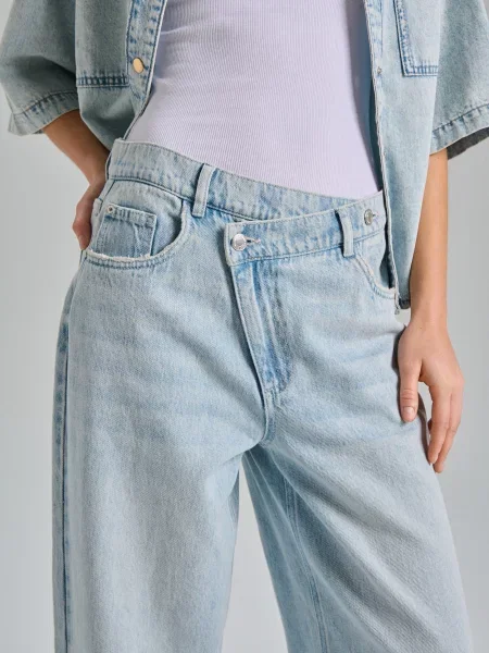 Джинси wide leg із середньою посадкою та перехрещеним синій