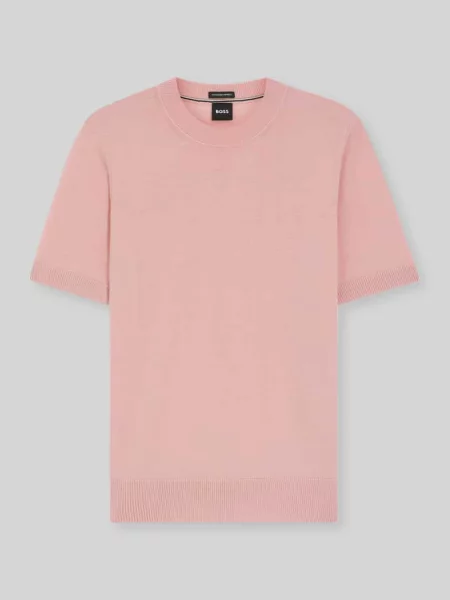 Sweter w kroju regular fit z czystej żywej wełny model UMAURO' Boss różowy