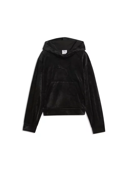 PUMA Młodzieżowa krótka welurowa bluza z kapturem Essentials Elevated o luźnym kroju Akcesoria czarny