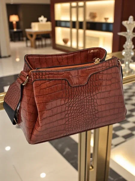 Geanta de piele Resti din piele de lac maro